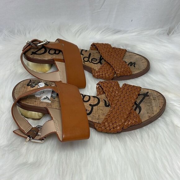 Sam Edelman Teena 2 Saddle Cognac Leather Woven Strap Sandals Sz 7 - Picture 4 of 6